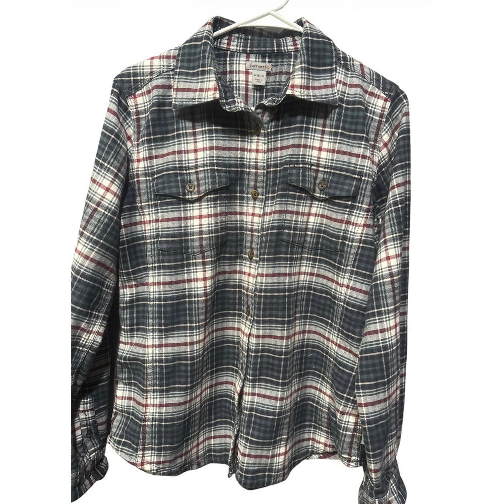 Carhartt Girls Plaid Flannel Button-Up Shirt (Size M 8/10)